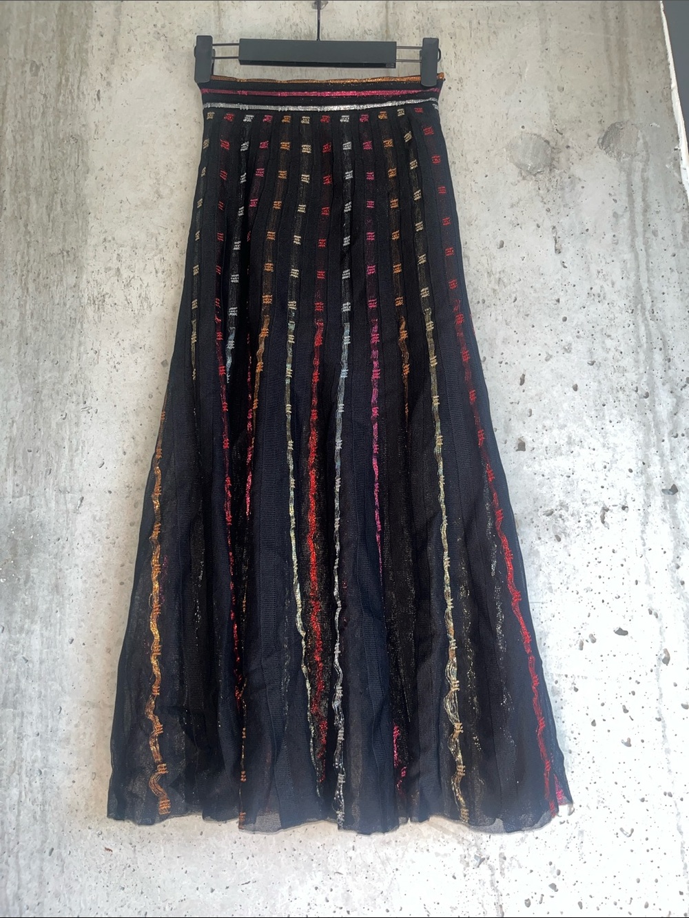 Alexander McQueen Black Multi Metallic Silk Knit Midi Skirt